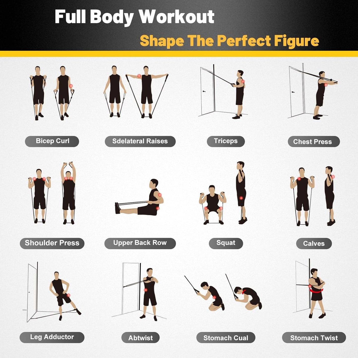 11 Piece Power Resistance Band Set Strength Training Yoga Sports Fitness