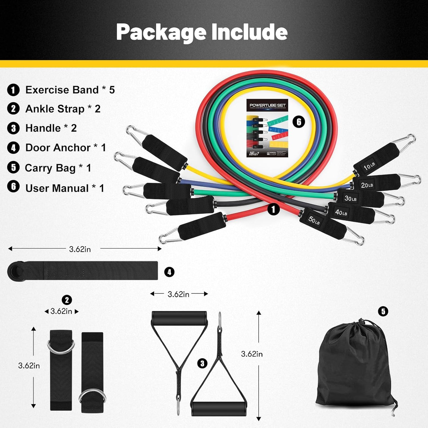 11 Piece Power Resistance Band Set Strength Training Yoga Sports Fitness