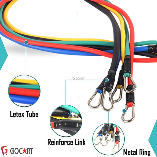 11 Piece Power Resistance Band Set Strength Training Yoga Sports Fitness