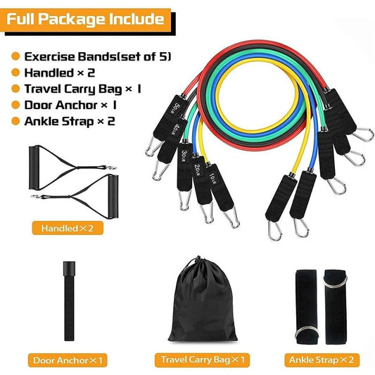 11 Piece Power Resistance Band Set Strength Training Yoga Sports Fitness